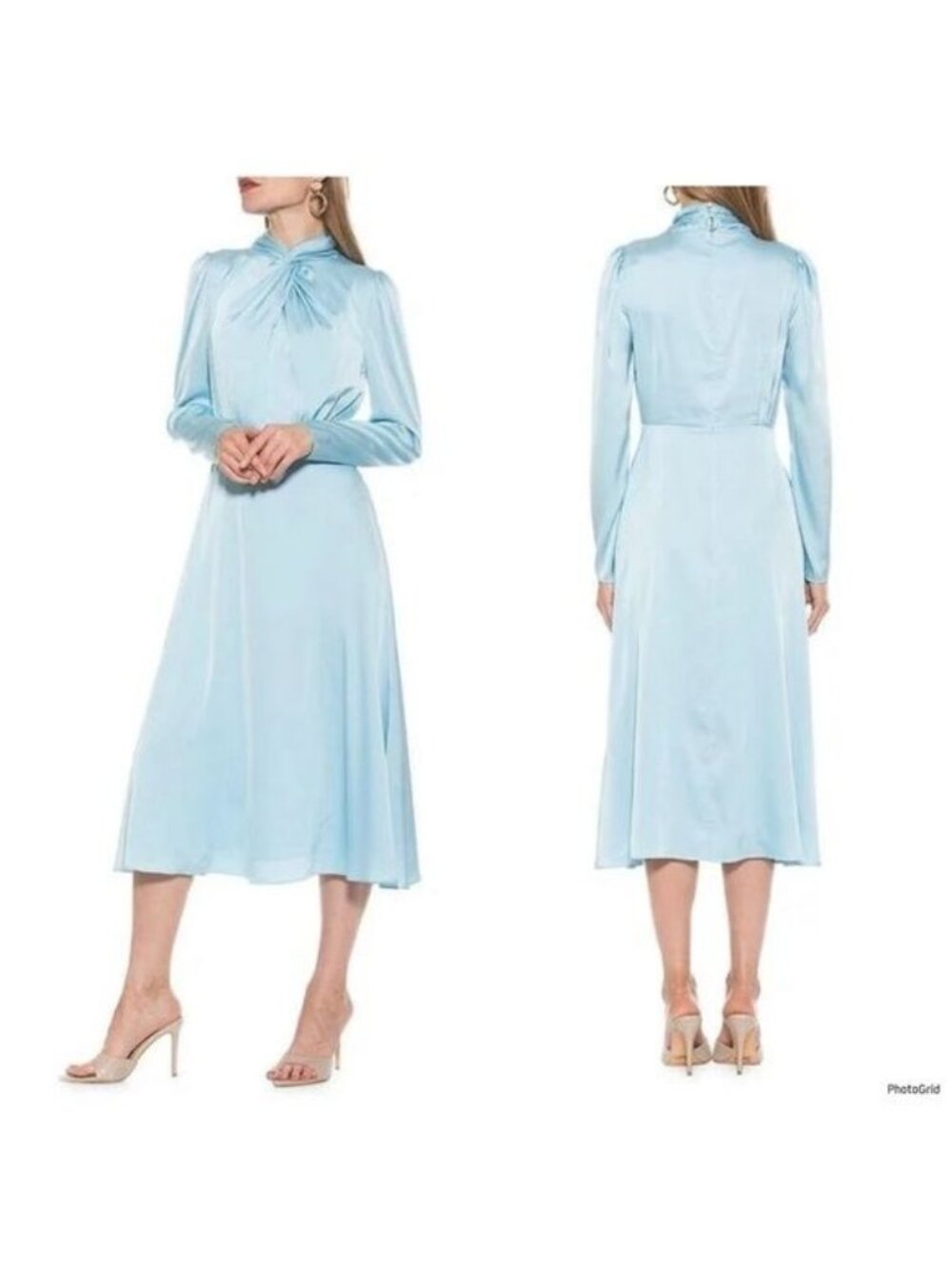 Alexia Admor Halogen Blue Gillian Satin long sleeves Fit & Flare Dress 2